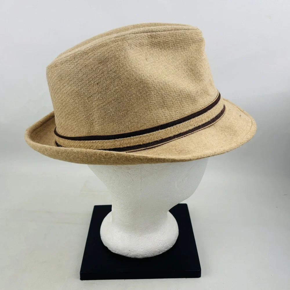 Vintage Stevens Tweed Feather Fedora Mens 7 3/8 Tan Wool USA Made